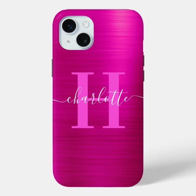 Hot Pink Signature Monogram Foil Case-Mate iPhone Case (Back)
