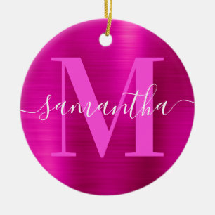 Hot Pink Signature Monogram Foil Photo Ceramic Tree Decoration
