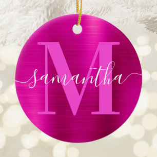 Hot Pink Signature Monogram Foil Photo Ceramic Tree Decoration