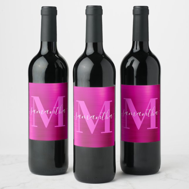 Hot Pink Signature Monogram Foil Wine Label (Bottles)