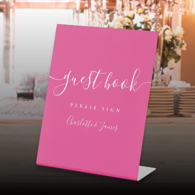 Hot Pink Signature Script Guest Book Pedestal Sign (Hot Pink Signature Script Guest Book Pedestal Sign)