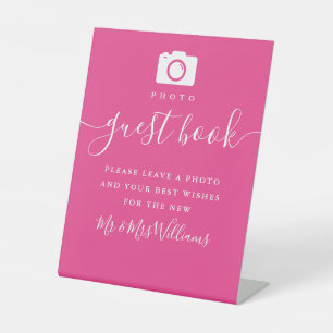 Hot Pink Signature Script Photo Guest Book Pedestal Sign