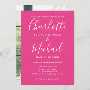 Hot Pink Signature Script Photo Wedding Invitation
