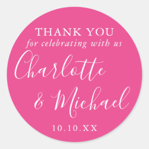 Hot Pink Signature Wedding Favor Thank You Classic Round Sticker