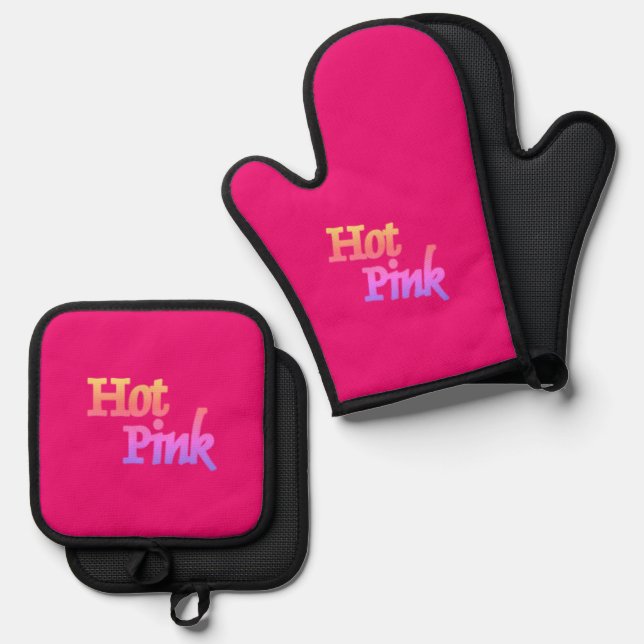Hot Pink silicone oven mitts pot holder sets Oven Mitt & Pot Holder Set (Front/Back)