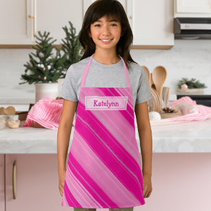Hot Pink & Silver Candy Cane Stripe Add Your Name Apron