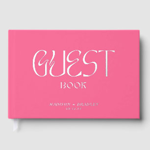 Hot Pink Silver Foil Wedding Guest Book
