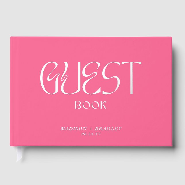 Hot Pink Silver Foil Wedding Guest Book (Front)