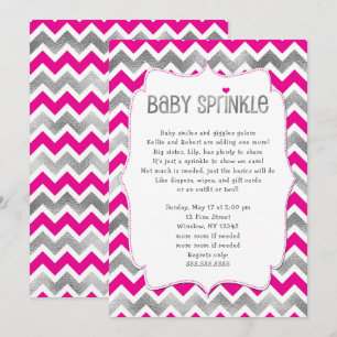 Hot Pink Silver Girl Baby Sprinkle invitations