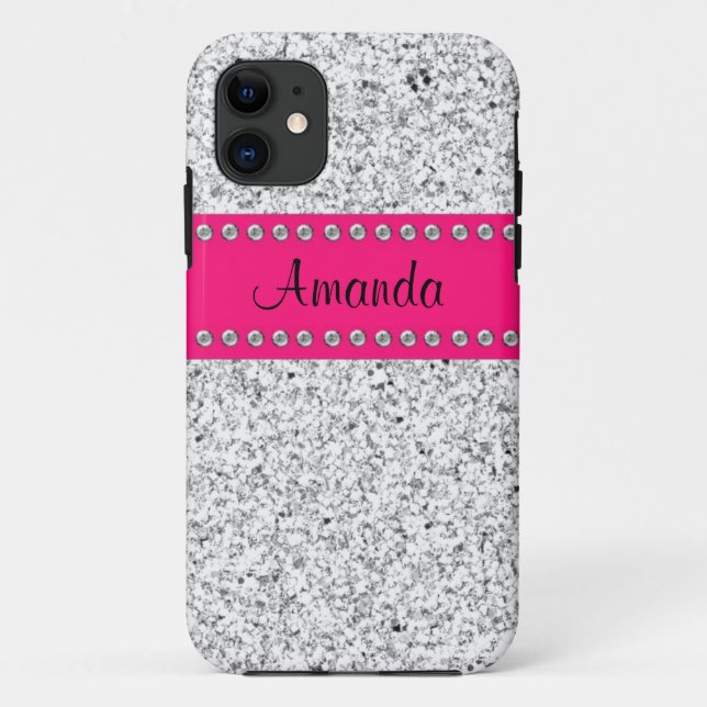 Hot Pink & Silver Glitter BLING iPhone 5 case (Back)