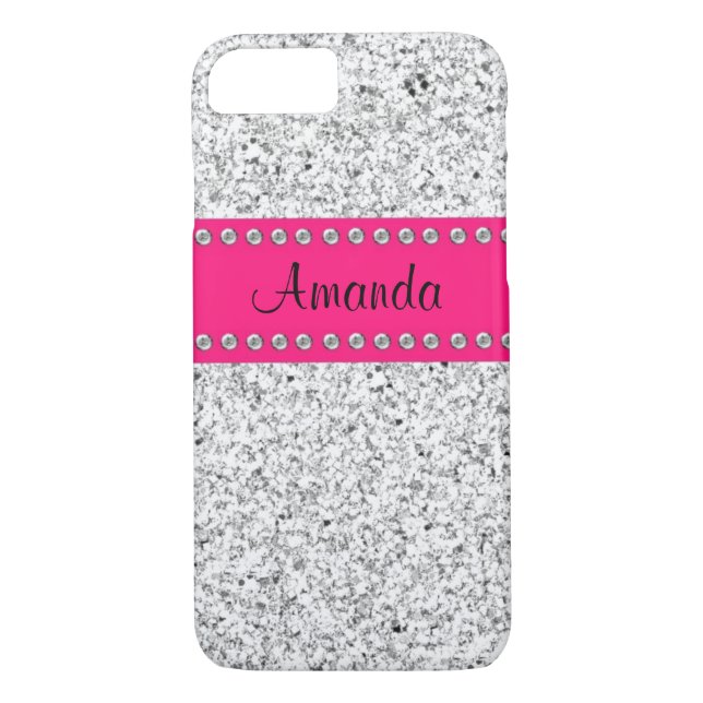 Hot Pink & Silver Glitter BLING iPhone 7 case (Back)
