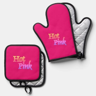 Hot Pink silver quilt oven mitts pot holder sets Oven Mitt & Pot Holder Set