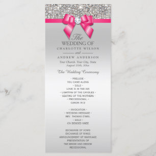 Hot Pink Silver Sequin Diamond Bow Wedding Program Programme