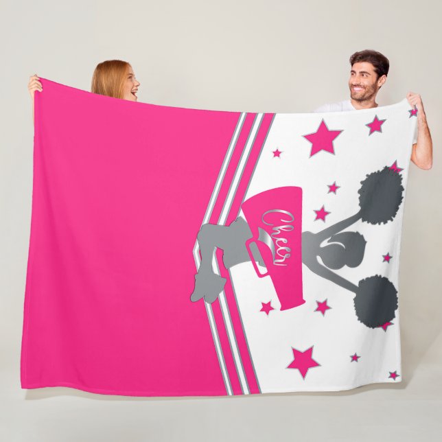 Hot Pink & Silver Stars Cheer Cheer-leading Girls Fleece Blanket (In Situ)