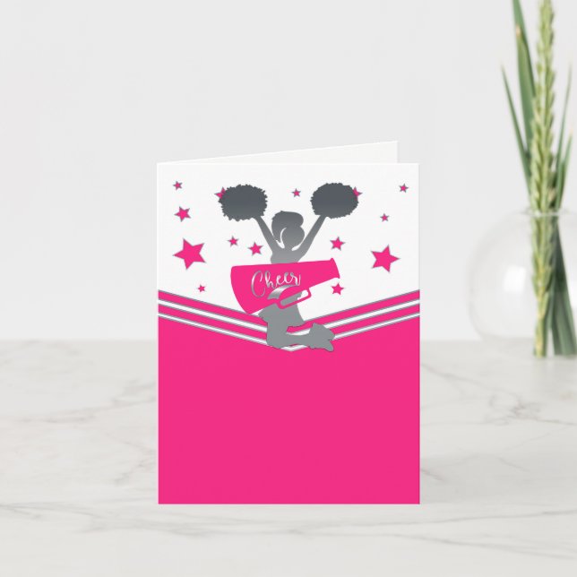 Hot Pink Silver Stars Cheer-leading Thank You Card (Front)