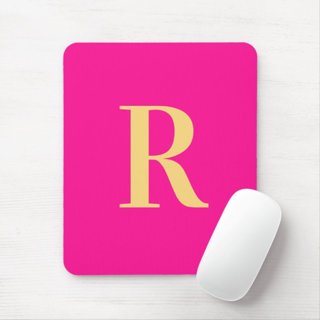 Hot Pink Simple Modern Monogram Mouse Mat (With Mouse)