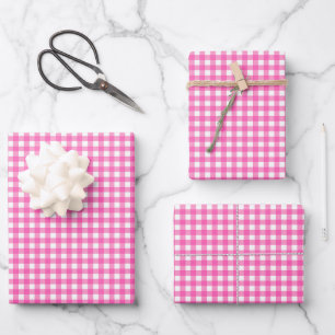 Hot Pink Simple Plaid Wrapping Paper Sheet