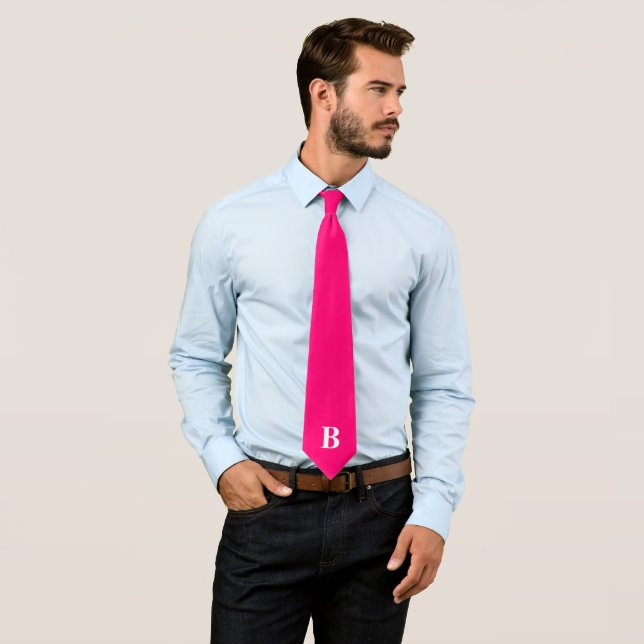 Hot Pink Simple Trendy Monogram Monogrammed  Tie (In Situ)