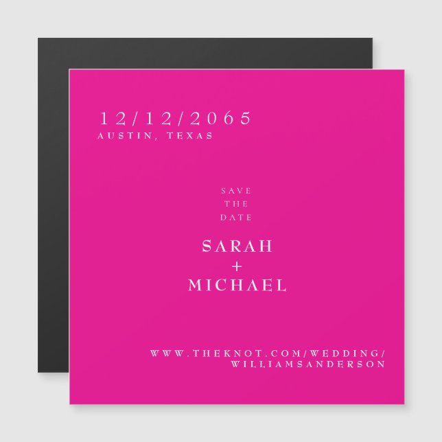 Hot Pink Simple Wedding Magnet Save the Date (Front/Back)