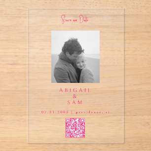 Hot Pink Simplicity B/W Photo Save our Date Acrylic Invitations
