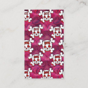 Hot Pink Skulls and Hearts Business Card