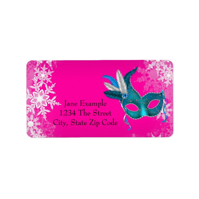 Hot Pink Snowflake Masquerade Party Address Labels (Front)