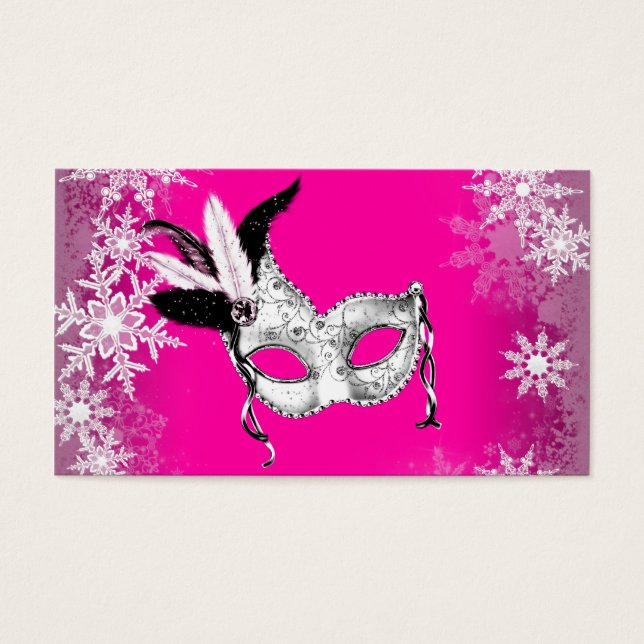 Hot Pink Snowflake Masquerade Party Cards (Front)