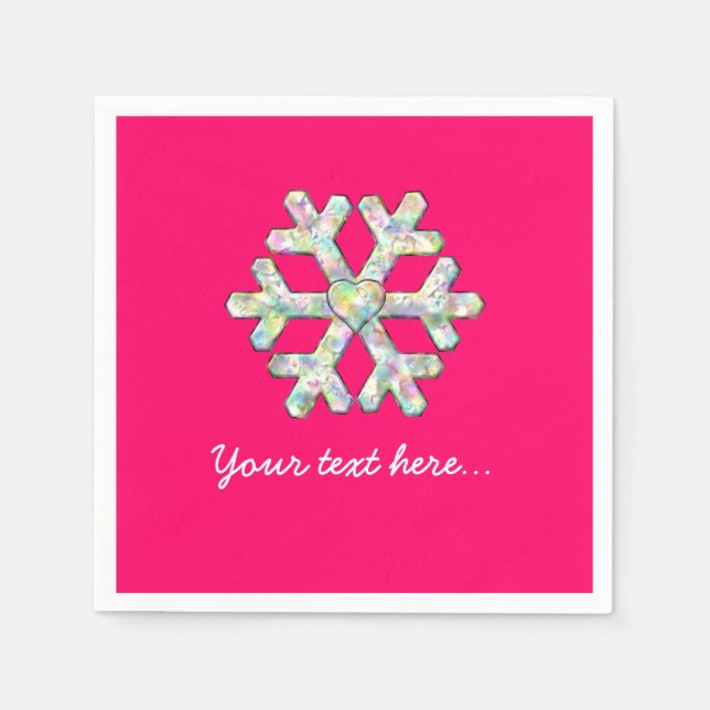 Hot Pink Snowflake Pink Christmas Napkin (Front)