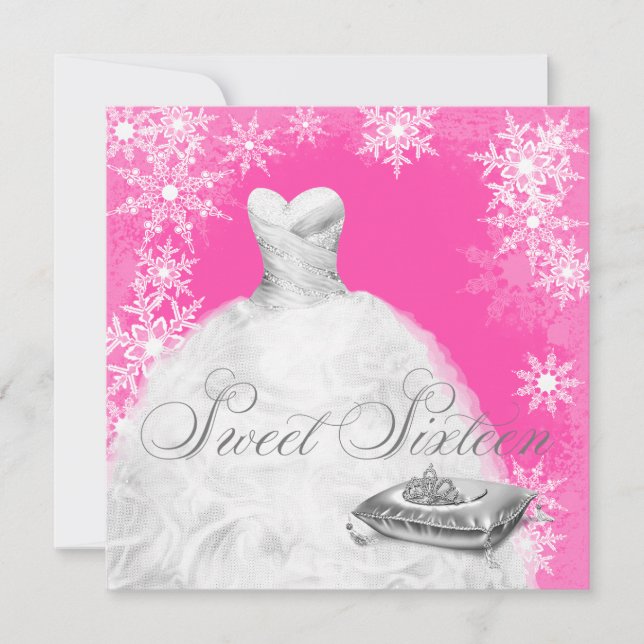 Hot Pink Snowflake Sweet Sixteen Party Invitation (Front)