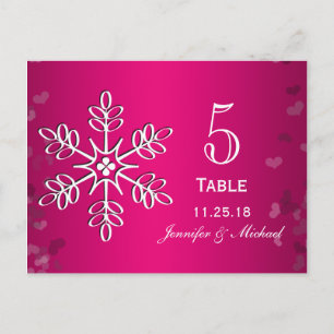 Hot Pink Snowflake Wedding Table Number Cards