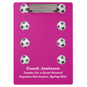 Hot Pink, Soccer Team Coach Thank You, Name Clipboard