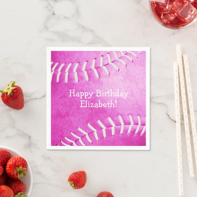 hot pink softball girls sports birthday party napkin (Insitu)
