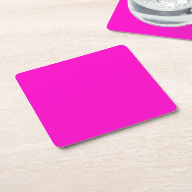 Hot Pink Solid Colour Square Paper Coaster (Angled)