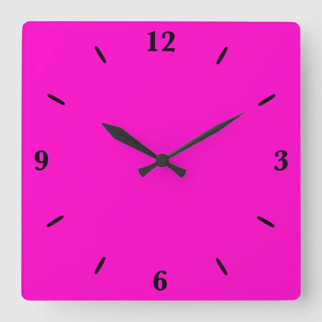 Hot Pink Solid Colour Square Wall Clock (Front)