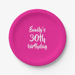 Hot Pink Solid Personalised Birthday Paper Plate
