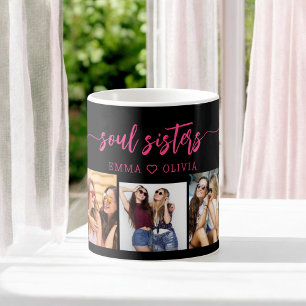 Hot Pink Soul Sisters 3 Photo Collage Keepsake Coffee Mug