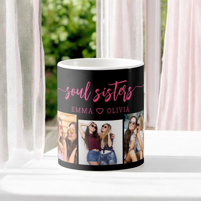 Hot Pink Soul Sisters 3 Photo Collage Keepsake Coffee Mug (Creator Uploaded)
