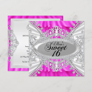 Hot Pink Sparkle Diamond Sweet 16 Invite