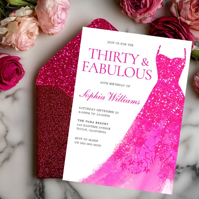 Hot Pink Sparkle Dress 30th Birthday Party  Invitation (Creator Uploaded)
