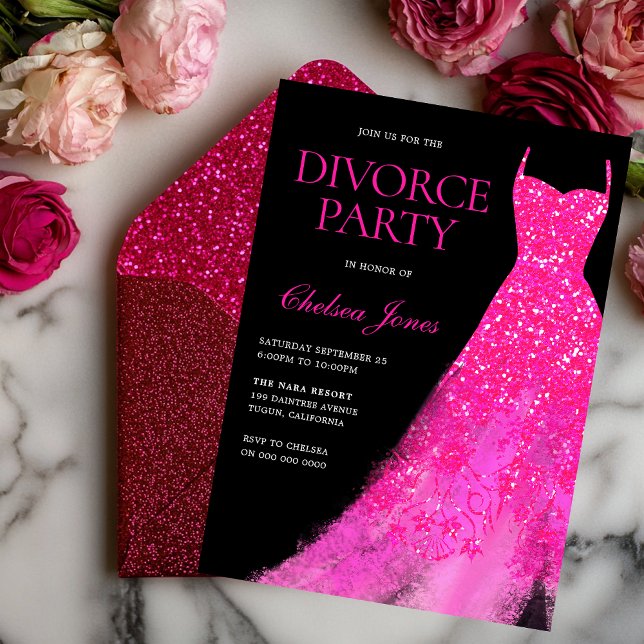 Hot Pink Sparkle Dress Divorce Party  Invitation (Creator Uploaded)