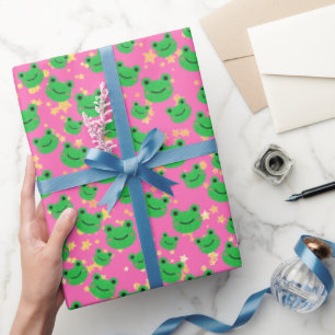 Hot Pink Sparkle Frog Birthday Party Wrapping Paper