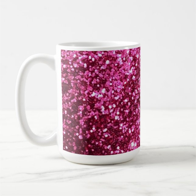 Hot pink sparkle glitter coffee mug (Left)