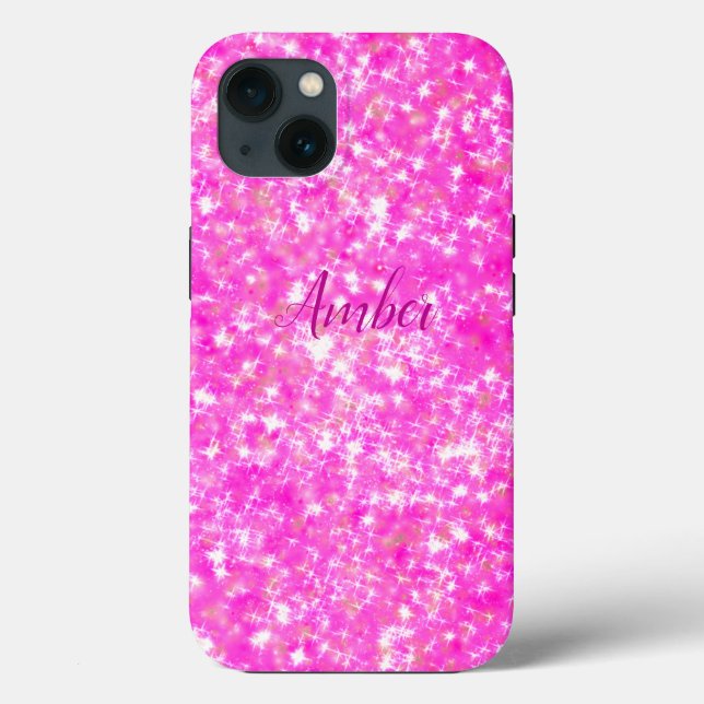 Hot Pink Sparkle Glitter Elegant Personalised Case-Mate iPhone Case (Back)
