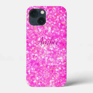 Hot Pink Sparkle Glitter Elegant Personalised iPhone 13 Mini Case