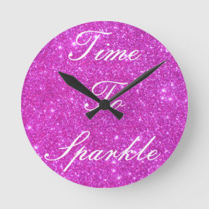 Hot Pink Sparkle Glittery CricketDiane Art Round Clock