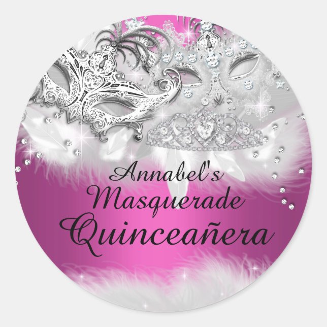 Hot Pink Sparkle Masquerade Quinceanera Sticker (Front)