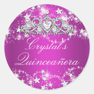 Hot Pink Sparkle Tiara & Stars Quinceanera Sticker