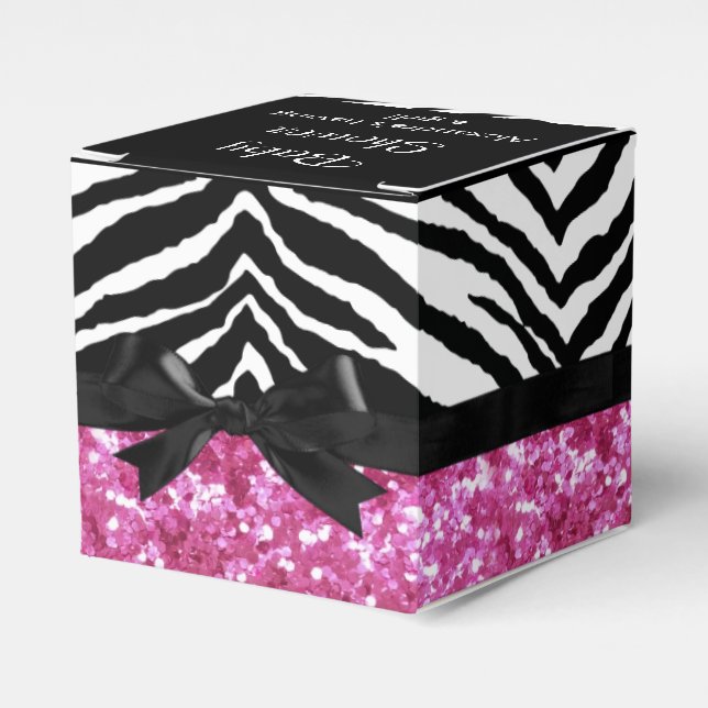 Hot Pink Sparkle Zebra Girl Baby Shower Custom Favour Box (Front Side)