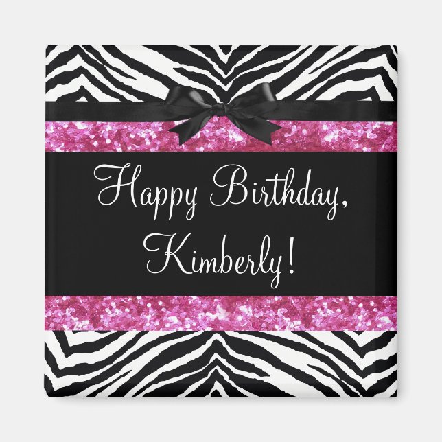 Hot Pink Sparkle Zebra Girly Girl's Magnet (Front)