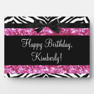 Hot Pink Sparkle Zebra Girly Girl's Plaque